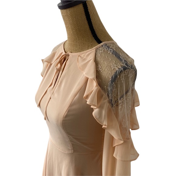 Lulus Formal Peach Lace And Ruffle Dress Long Sleeve Short Size XS Beautiful - Picture 3 of 16